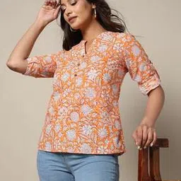 indie picks Handblock Print Cotton Straight Top-picture-35