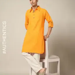 indie picks South Cotton Oxford Pathani Kurta with Roll-Up Sleeves & Side Pocket-picture-20