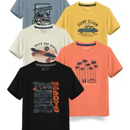 hellcat Pack of 5 Boys Graphic Print Regular Fit Round-Neck T-Shirts image 1