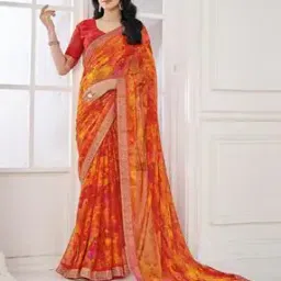 panzora Women Printed Chiffon Saree with Lace Border-picture-32
