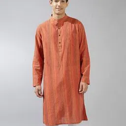 fabindia Men Striped Regular Fit Kurta with Patch Pocket-picture-32