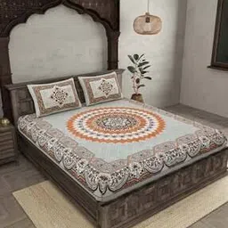 jaipur fabric Floral Print Double Bedsheet with Pillow Covers-picture-37