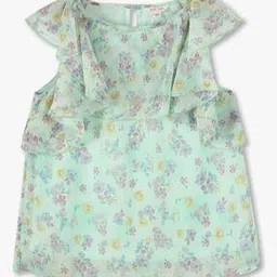 point cove Girl Cascade Ruffle Floral Print Slim Fit Top-picture-35