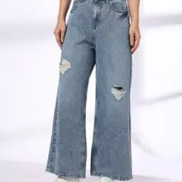 dnmx Women Light-Wash Distressed Wide-Leg Jeans-picture-50