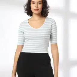 Women Striped Fitted Crop Top-image-1