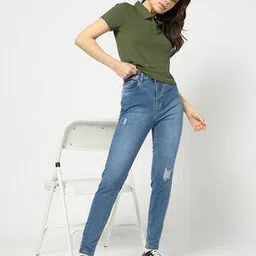 yousta Women Mid-Wash Distressed Slim Fit Jeans-picture-27