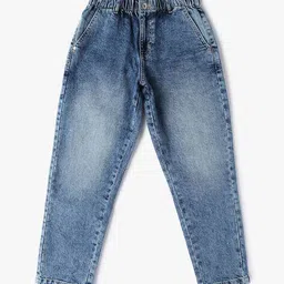 united colors of benetton Girls Acid-Wash Relaxed Fit Paperbag Jeans image 1