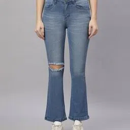 fashion world Women Lightly Washed Knee-Slit Bootcut Jeans-picture-24