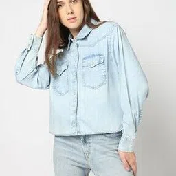 gap Long Sleeved Cropped Denim Button-Down Shirt-picture-15
