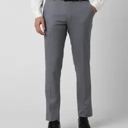 peter england Men Checked Slim Fit Flat-Front Trousers image 1