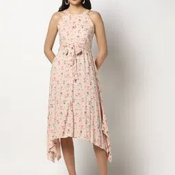 fusion Women Printed Handkerchief Dress with Belt-picture-17