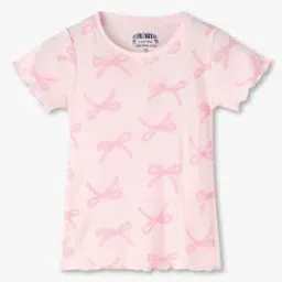 Girls Bow Print Slim Fit Round-Neck T-Shirt-image-54