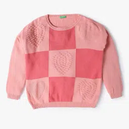 united colors of benetton Girls Checked Regular Fit Sweater image 1
