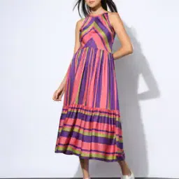 svrnaa by azorte Striped Fit and Flare Dress-picture-31