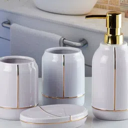 kookee 4-Piece Striped Soap Dispenser & Holders Set image 1