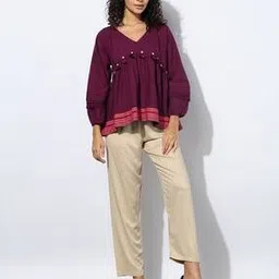 Women Relaxed Fit V-Neck Peplum Top-image-28