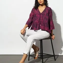 svrnaa by azorte Printed Peplum Top-picture-14