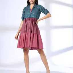 siyahi Women Striped Tiered Dress with Jacket-picture-35
