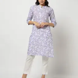 yousta Women Floral Print Straight Kurta with Band Collar-picture-34