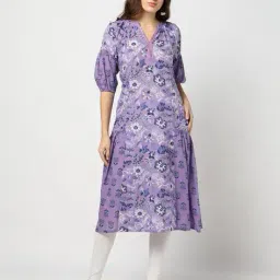 yousta Women Floral Print Flared Kurta with Insert Pocket image 1
