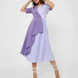 styli Women Colorblock Pleated Wrap Midi Dress-picture-14