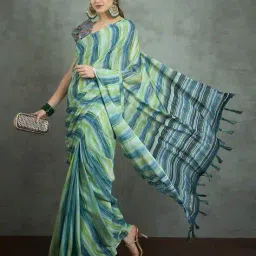 ri-wah Women Striped Saree with Tassels image 1