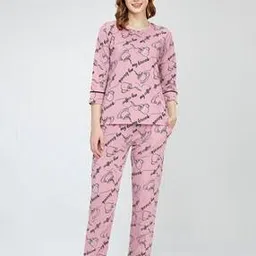 zeyo Women Typographic Print T-Shirt & Pyjamas Set-picture-12