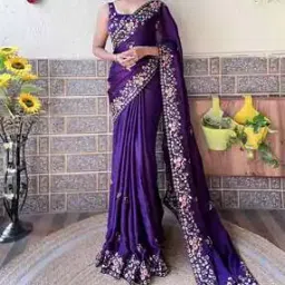 Women Embroidered Chiffon Saree-image-56