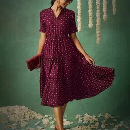 flowervelly Women Polka-Dot A-Line Dress with V-Neck-picture-43