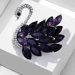 mahi Women Silver-Plated Crystal-Studded Swan Brooch-picture-32