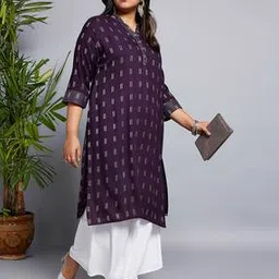 globus Women Mandarin Collar Zari Detail Woven Design Straight Kurta-picture-19