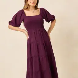 styli Women Puff Sleeves Smocked Midi Length Dress-picture-35