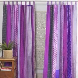 handicraft-palace Set of 2 Striped Patchwork Vintage Silk Saree Door Curtains-picture-49