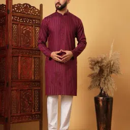 swagg india Men Regular Fit Stripes Long Kurta image 1