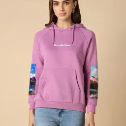 allen solly Women Graphic Print Hoodie with Kangaroo Pocket image 1