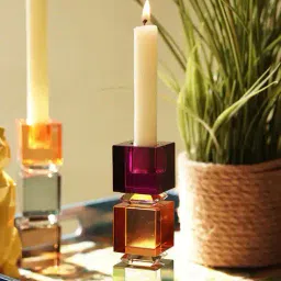 pure home and living 3 Tone Cut Glass Square Candle Holder image 1