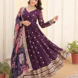 Women Embroidered Anarkali Kurta Suit Set-image-2