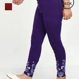 indiweaves Pack of 2 Floral Print Leggings with Elasticated Waist-picture-15