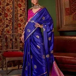 ri-wah Women Floral Woven Banarasi Saree with Contrast Border-picture-30