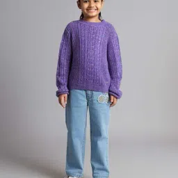 ed-a-mamma Girls Sustainable Cable Knit Sweater with All-Over Silver Lurex Yarn image 1
