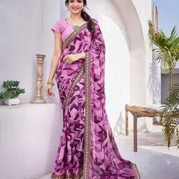 revangi Women Geometric Print Saree with Lace Border-picture-24