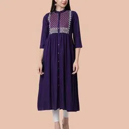 nyrika Women Embroidered Flared Kurta with Bracelet Sleeves-picture-29