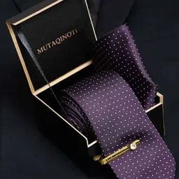 mutaqinoti Polka-Dot Print Tie with Tie-Pin & Pocket Square Set-picture-22