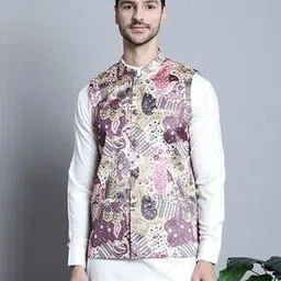 jompers Printed Nehru Jacket with Mandarin Collar-picture-25