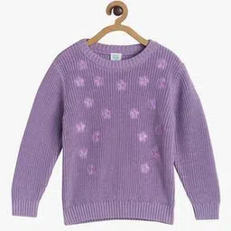 Girls Floral Embroidered Round-Neck Sweater-image-34