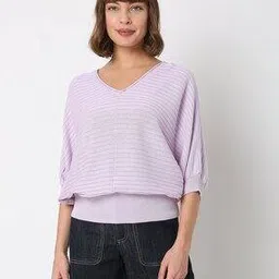 vero moda Solid Self Striped Dolman Sleeve Knit Pullover-picture-18