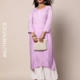 indie picks Women Hand Embroidered Lucknowi Chikankari Kurta image 1