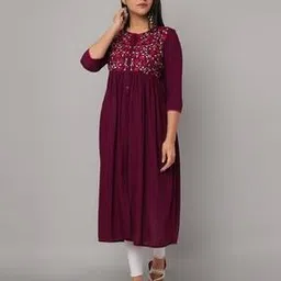 ashlee Floral Embroidered Round-Neck Flared Kurta-picture-23