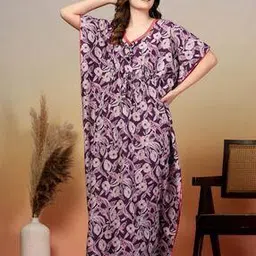 klotthe Floral Print Kaftan Nightgown with Tie-Up Waist-picture-53
