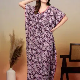 klotthe Floral Print Kaftan Nightgown with Tie-Up Waist image 1